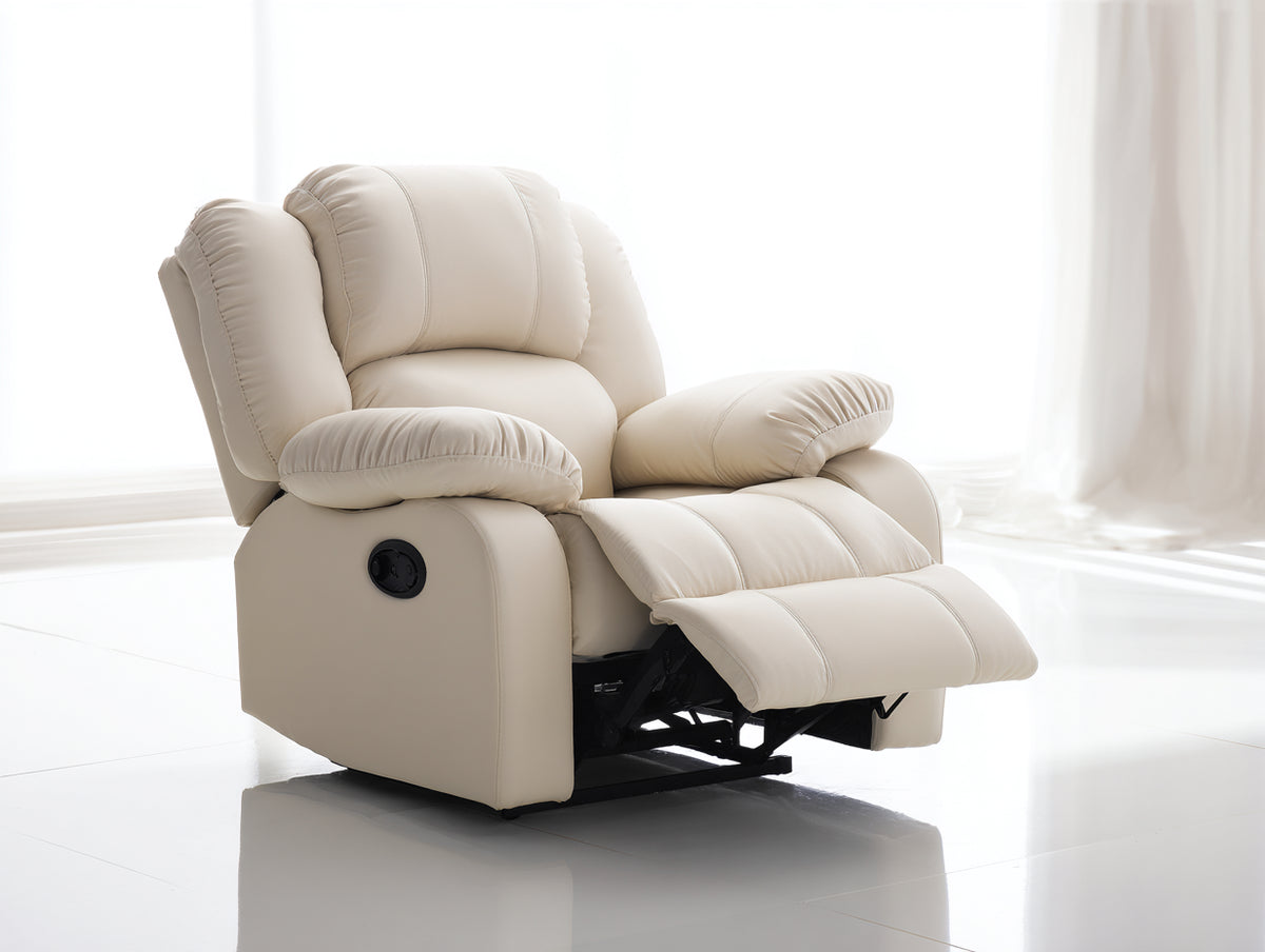 Sillón reclinable tapizado efecto cuero 105 x 95 x 105 cm - beige - diseño acolchado con reposapiés extensible