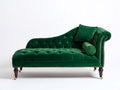 Chaise longue tapizada 180x75x90 cm - verde-marrón - asiento capitoné y respaldo curvo - diseño clásico elegante