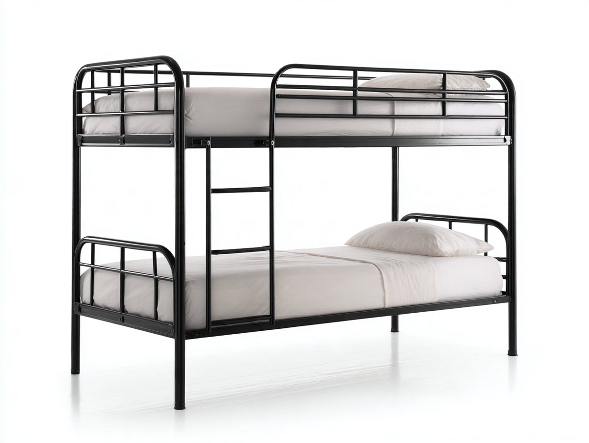 Litera de metal 200x100x170 cm - negro - escalera integrada y barandilla superior - diseño funcional moderno
