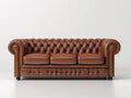 Sofá 3 plazas tapizado 220x90x80 cm - marrón - respaldo capitoné y brazos enrollados - diseño clásico Chesterfield
