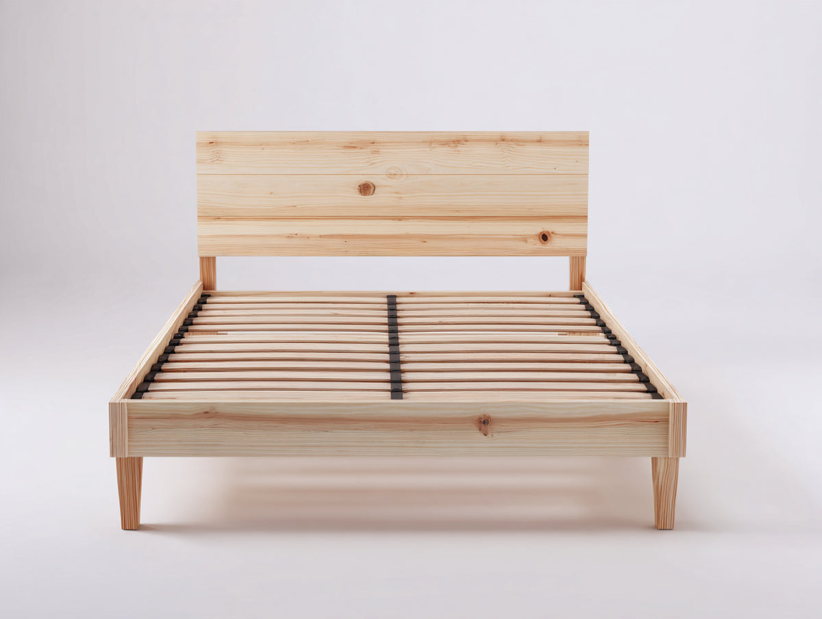Cama doble de madera 200 x 160 x 105 cm - pino natural - estructura con somier de láminas