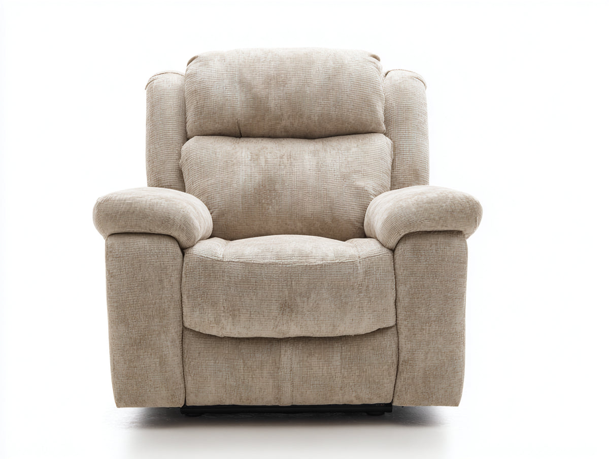 Sillón reclinable tapizado 92x95x108 cm - beige-negro - respaldo alto acolchado - diseño moderno confortable
