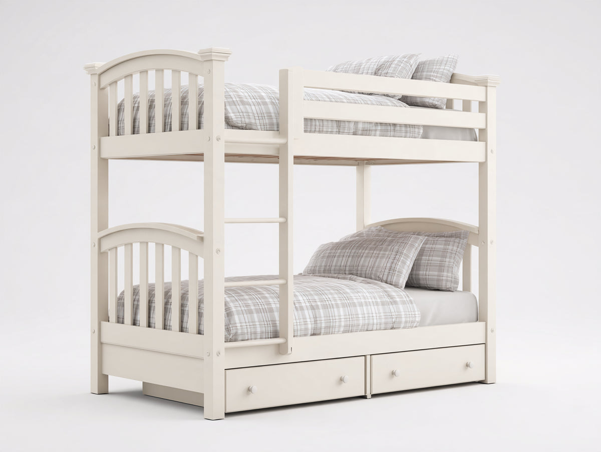 Litera de madera 205 x 105 x 165 cm - blanco crema - dos cajones y escalera integrada