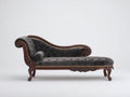 Chaise longue de terciopelo 190 x 75 x 95 cm - gris oscuro y madera oscura - diseño clásico capitoné con estructura tallada