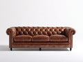 Sofá 3 plazas tapizado efecto cuero 220x90x78 cm - Marrón cognac - Capitoné clásico para salón
