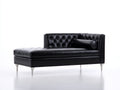 Chaise longue tapizada efecto cuero 190x85x82 cm - Negro - Diseño capitoné clásico para salón