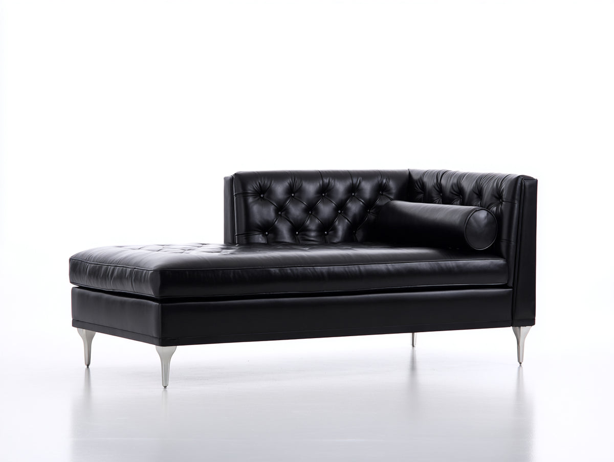 Chaise longue tapizada efecto cuero 190x85x82 cm - Negro - Diseño capitoné clásico para salón