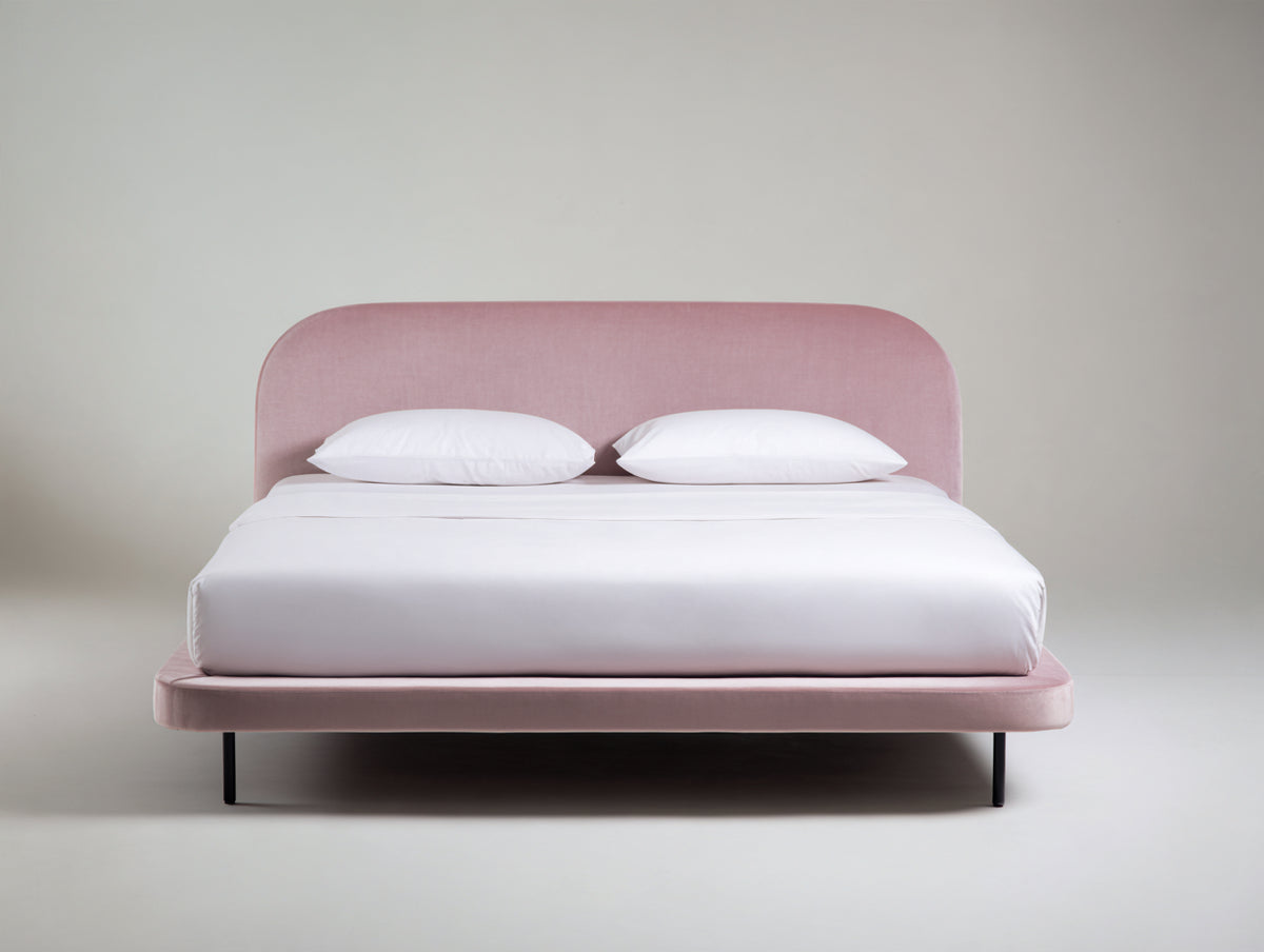 Cama doble tapizada 215 x 168 x 100 cm - rosa y negro - cabecero curvo de diseño moderno
