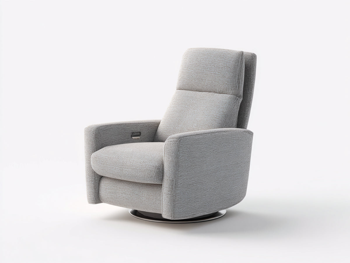 Sillón reclinable tapizado 86 x 90 x 110 cm - gris claro - respaldo alto con base giratoria