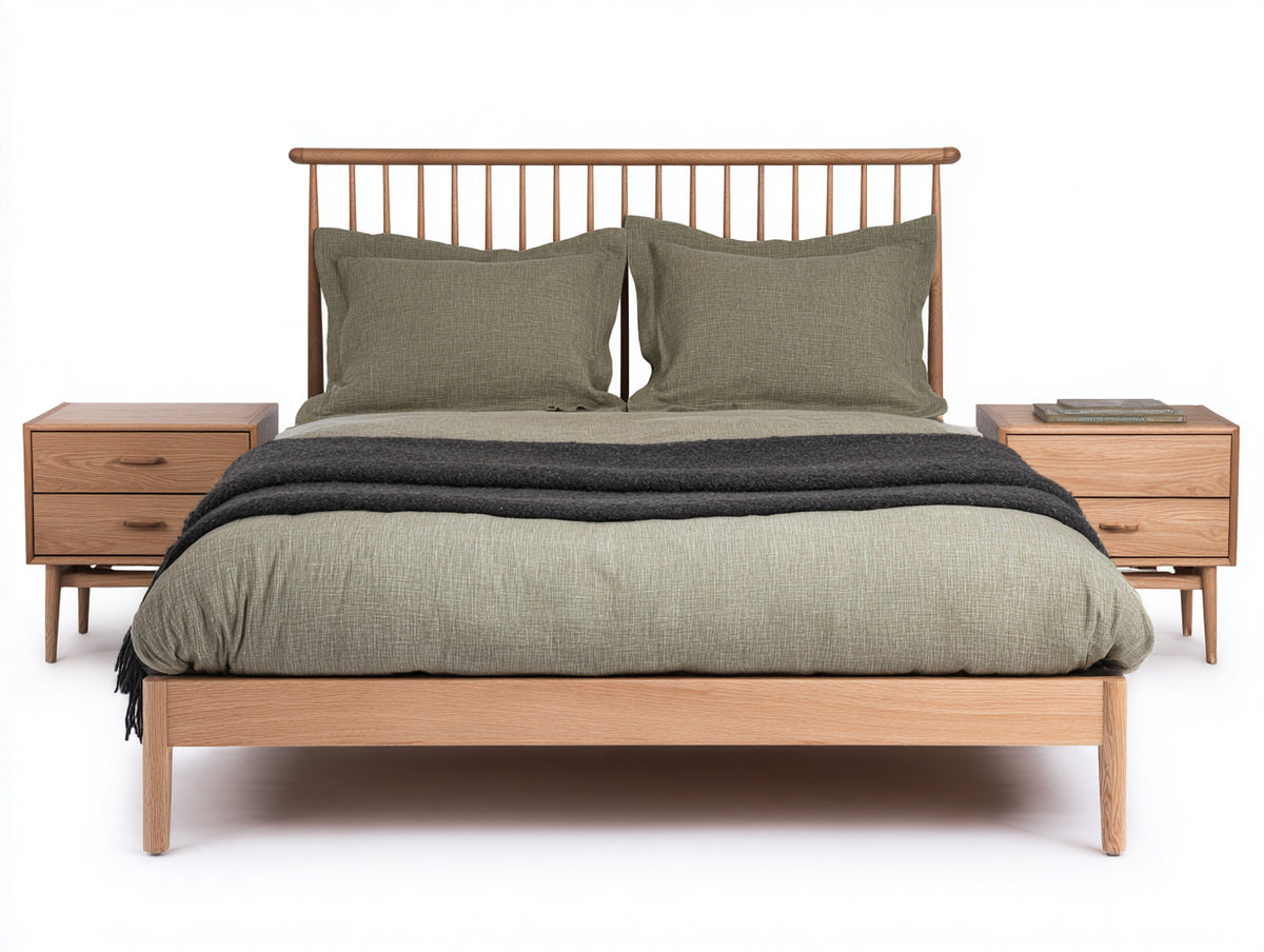 Cama doble de madera 200x160x110 cm - marrón - cabecero de barrotes - diseño natural minimalista