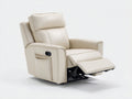 Sillón reclinable tapizado efecto cuero 90x95x105 cm - Beige crema - Reposapiés extensible y control lateral para salón