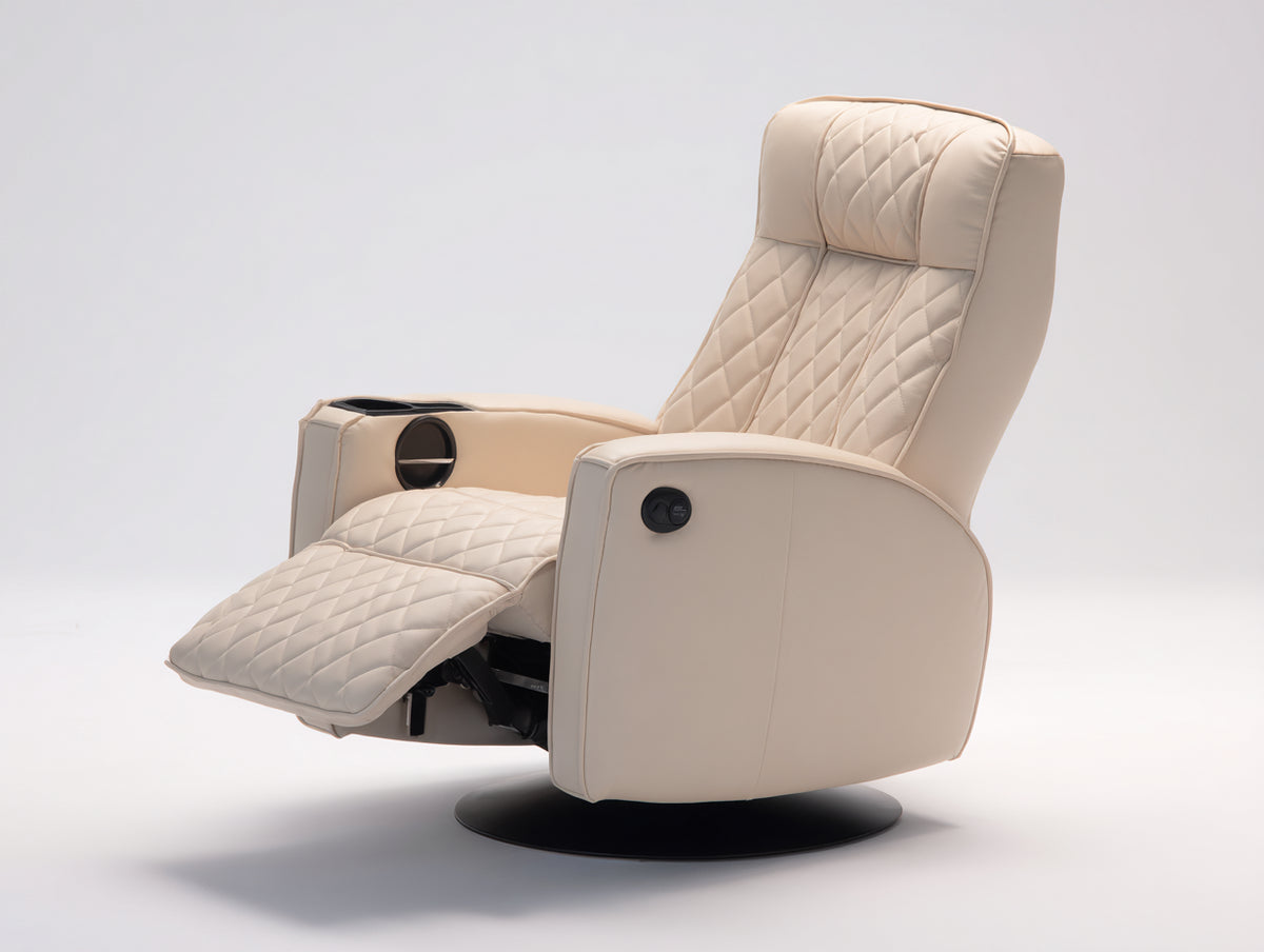 Sillón reclinable tapizado 88 x 90 x 110 cm - beige - reposapiés elevable y base giratoria