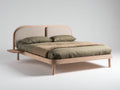 Cama doble de madera 215 x 168 x 100 cm - madera natural y beige - cabecero tapizado con diseño moderno